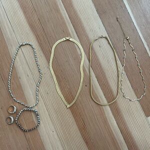 Bundle of Gold Necklaces, Bracelet and Rings